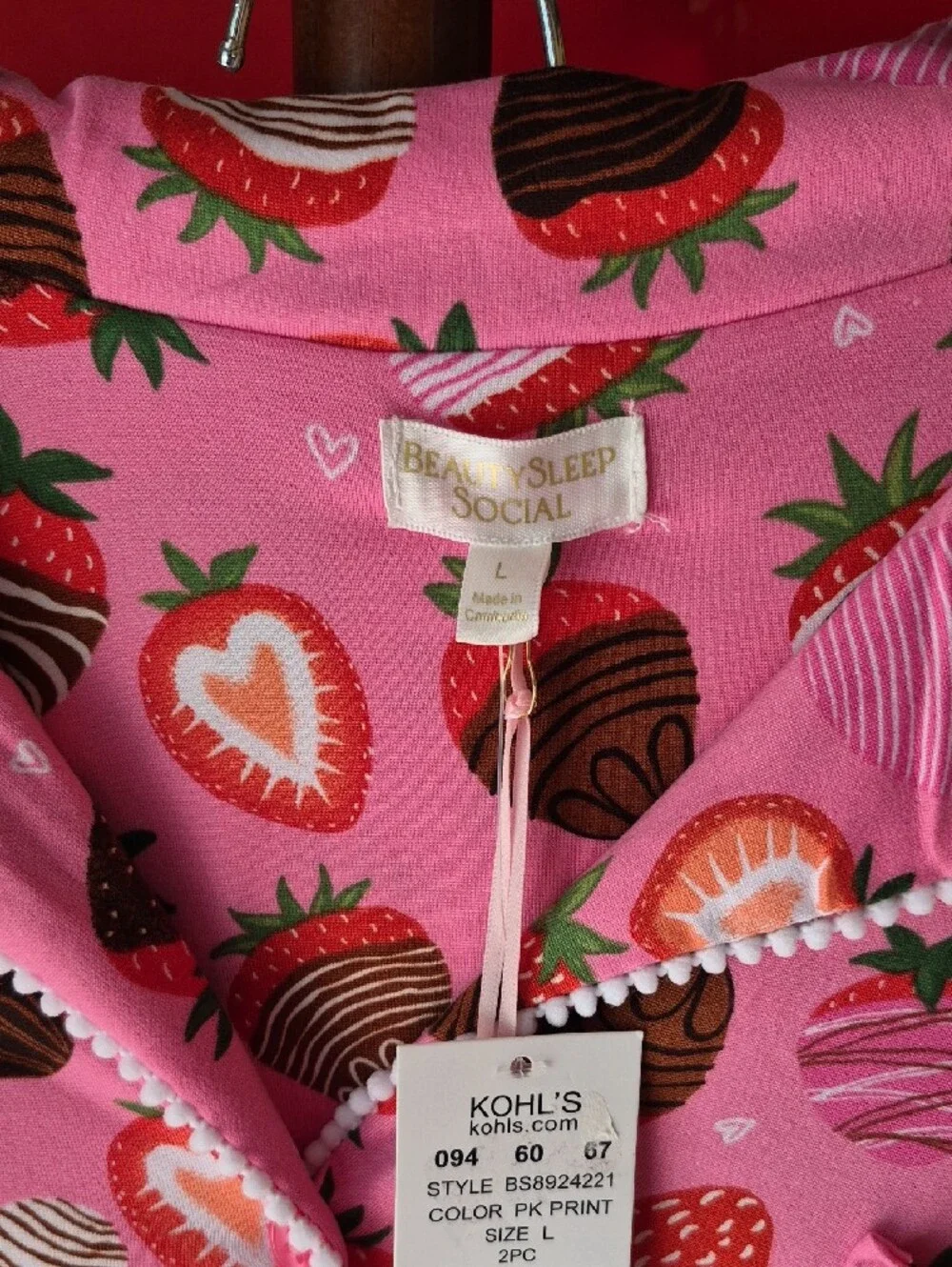 Women's Pink Strawberry-Print Button Pajama Set